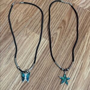 VINTAGE SILVER-PLATED ABALONE PAUA SHELL STAR AND BUTTERFLY 17" NECKLACES